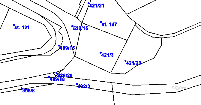 Parcela st. 421/3 v KÚ Ratboř, Katastrální mapa