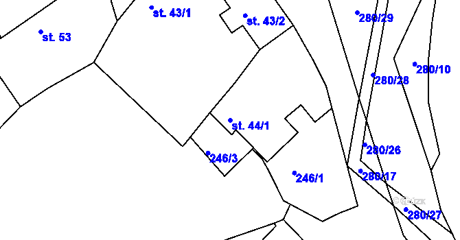 Parcela st. 44/1 v KÚ Sedlov, Katastrální mapa