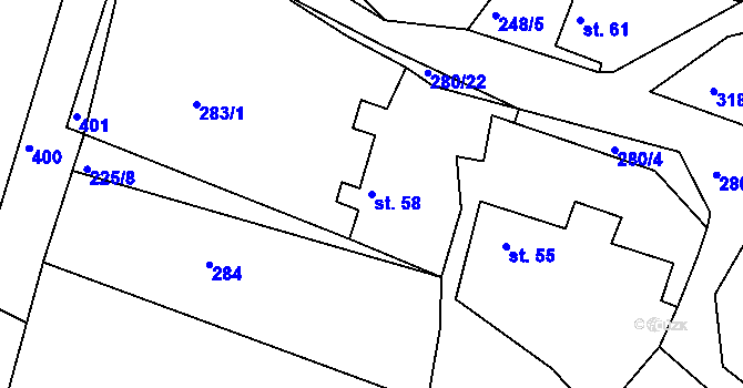 Parcela st. 58 v KÚ Sedlov, Katastrální mapa