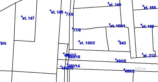 Parcela st. 150/2 v KÚ Ratenice, Katastrální mapa
