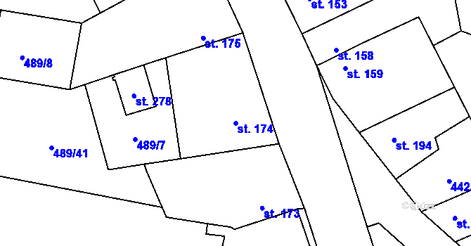 Parcela st. 174 v KÚ Ratenice, Katastrální mapa