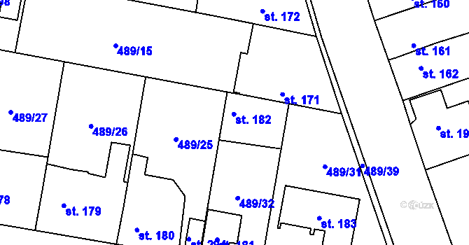 Parcela st. 182 v KÚ Ratenice, Katastrální mapa