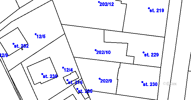 Parcela st. 202/10 v KÚ Ratenice, Katastrální mapa