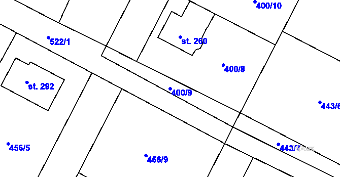 Parcela st. 400/9 v KÚ Ratenice, Katastrální mapa