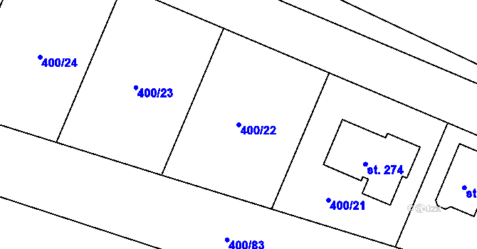 Parcela st. 400/22 v KÚ Ratenice, Katastrální mapa