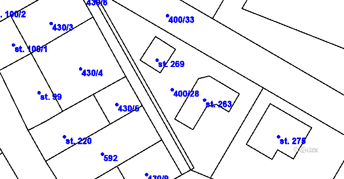 Parcela st. 400/28 v KÚ Ratenice, Katastrální mapa