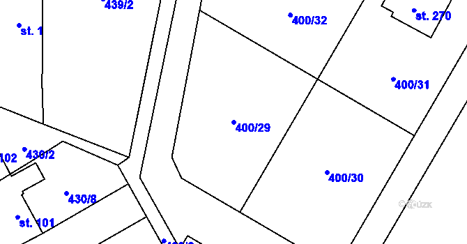 Parcela st. 400/29 v KÚ Ratenice, Katastrální mapa