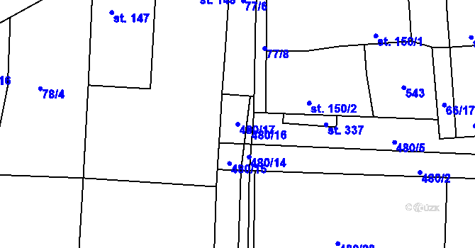 Parcela st. 480/17 v KÚ Ratenice, Katastrální mapa