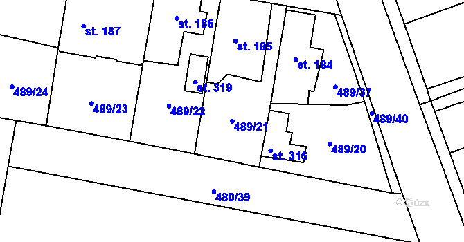 Parcela st. 489/21 v KÚ Ratenice, Katastrální mapa