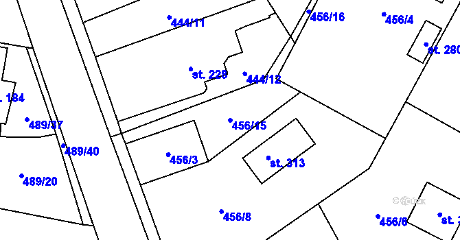 Parcela st. 456/15 v KÚ Ratenice, Katastrální mapa