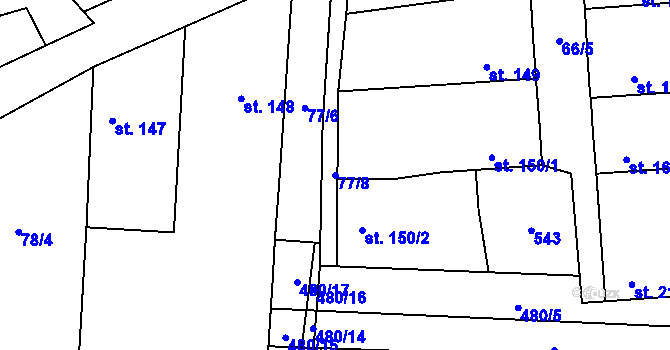 Parcela st. 77/8 v KÚ Ratenice, Katastrální mapa