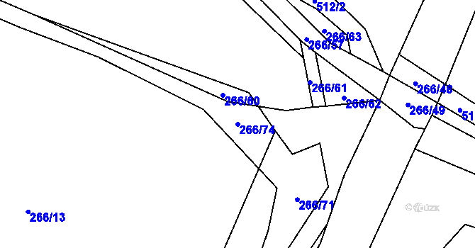 Parcela st. 266/74 v KÚ Ratenice, Katastrální mapa