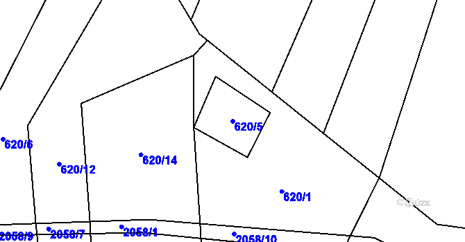 Parcela st. 620/5 v KÚ Branišovice u Ratiboře, Katastrální mapa