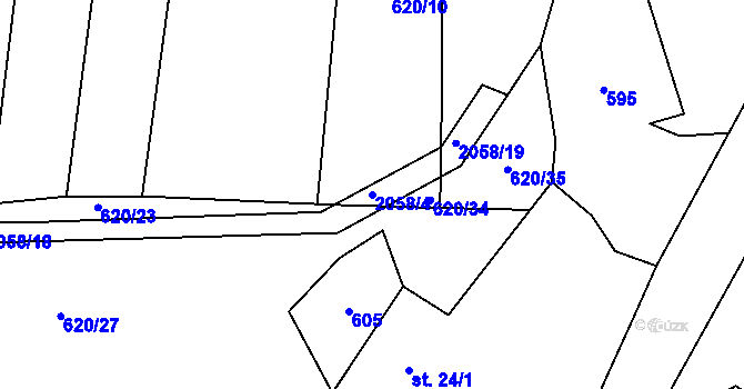 Parcela st. 2058/4 v KÚ Branišovice u Ratiboře, Katastrální mapa