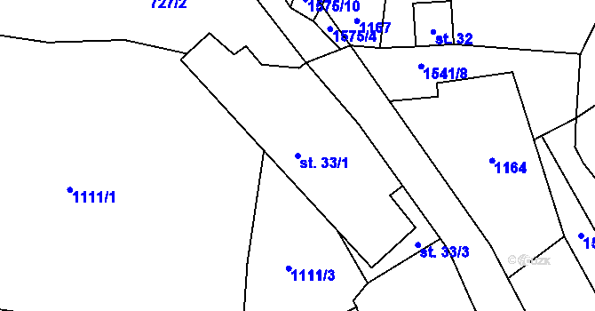 Parcela st. 33/1 v KÚ Ratiboř, Katastrální mapa