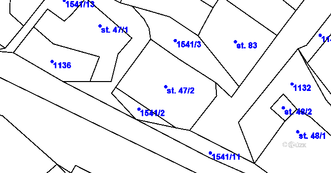 Parcela st. 47/2 v KÚ Ratiboř, Katastrální mapa