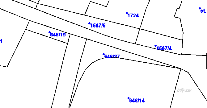 Parcela st. 648/27 v KÚ Ratiboř, Katastrální mapa