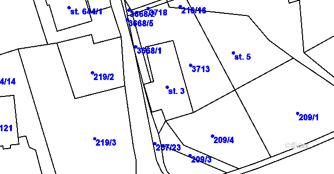 Parcela st. 3 v KÚ Ratiboř u Vsetína, Katastrální mapa