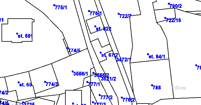 Parcela st. 67/2 v KÚ Ratiboř u Vsetína, Katastrální mapa
