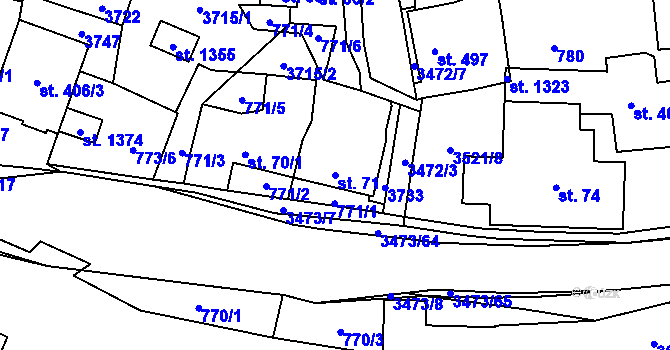 Parcela st. 71 v KÚ Ratiboř u Vsetína, Katastrální mapa