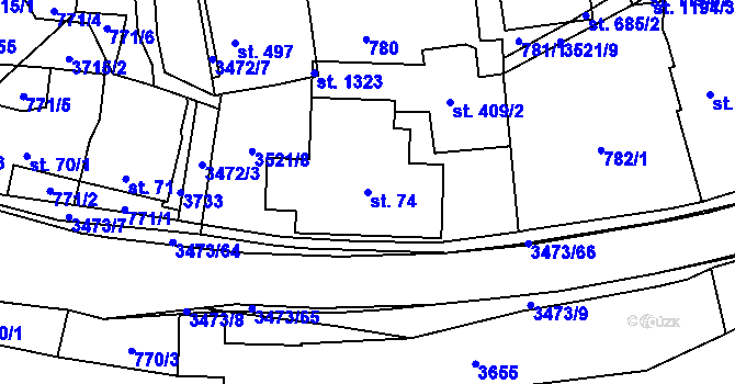 Parcela st. 74 v KÚ Ratiboř u Vsetína, Katastrální mapa