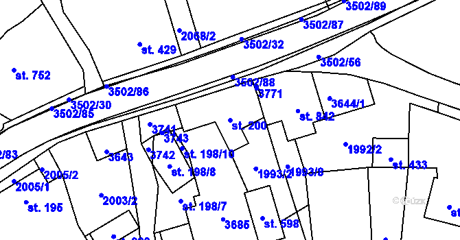 Parcela st. 200 v KÚ Ratiboř u Vsetína, Katastrální mapa