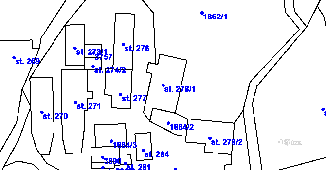 Parcela st. 278/1 v KÚ Ratiboř u Vsetína, Katastrální mapa