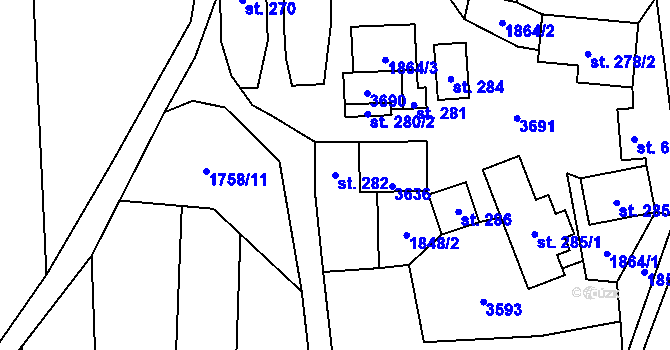 Parcela st. 282 v KÚ Ratiboř u Vsetína, Katastrální mapa