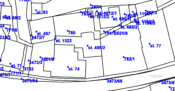 Parcela st. 409/2 v KÚ Ratiboř u Vsetína, Katastrální mapa