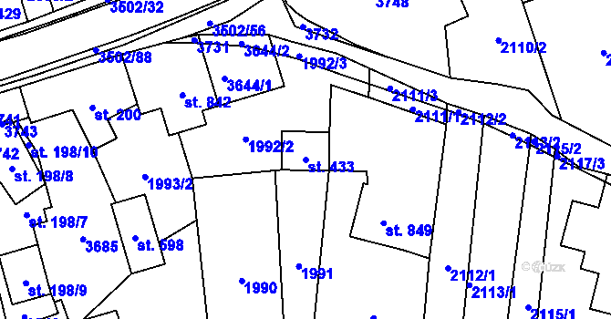 Parcela st. 433 v KÚ Ratiboř u Vsetína, Katastrální mapa