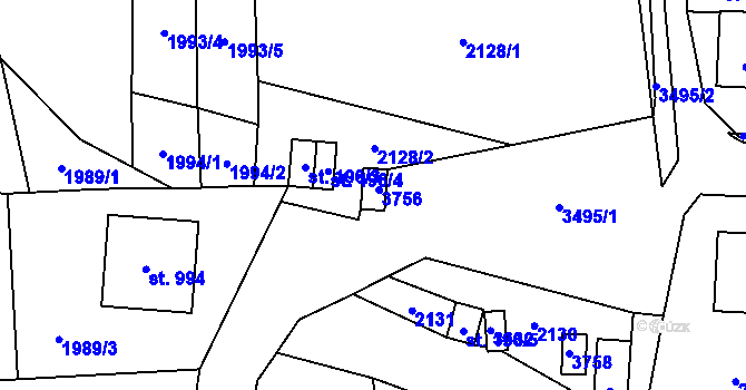Parcela st. 525 v KÚ Ratiboř u Vsetína, Katastrální mapa