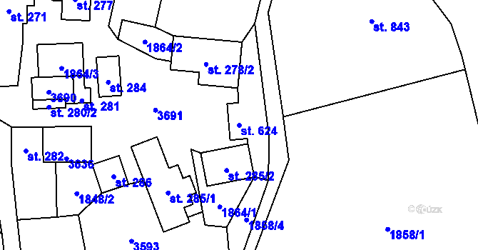 Parcela st. 624 v KÚ Ratiboř u Vsetína, Katastrální mapa