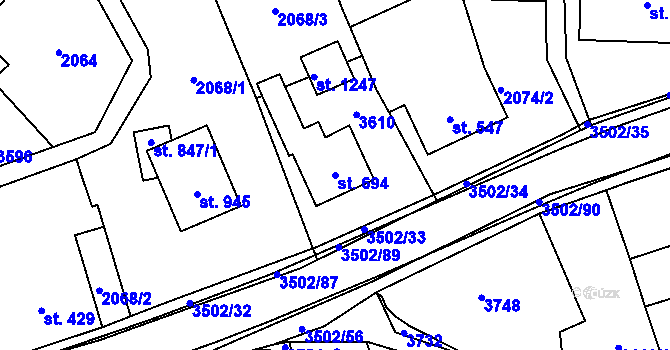 Parcela st. 694 v KÚ Ratiboř u Vsetína, Katastrální mapa