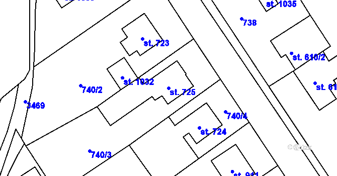 Parcela st. 725 v KÚ Ratiboř u Vsetína, Katastrální mapa