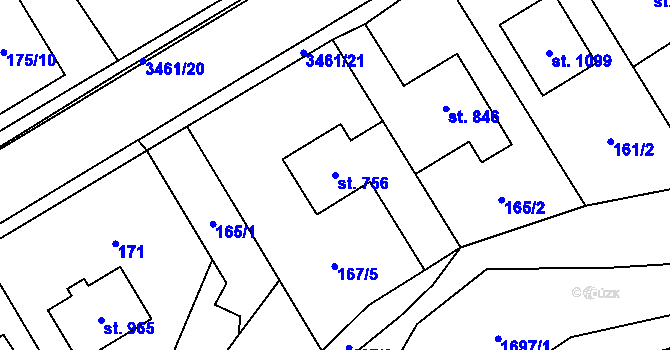 Parcela st. 756 v KÚ Ratiboř u Vsetína, Katastrální mapa