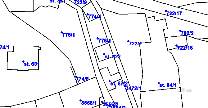 Parcela st. 822 v KÚ Ratiboř u Vsetína, Katastrální mapa