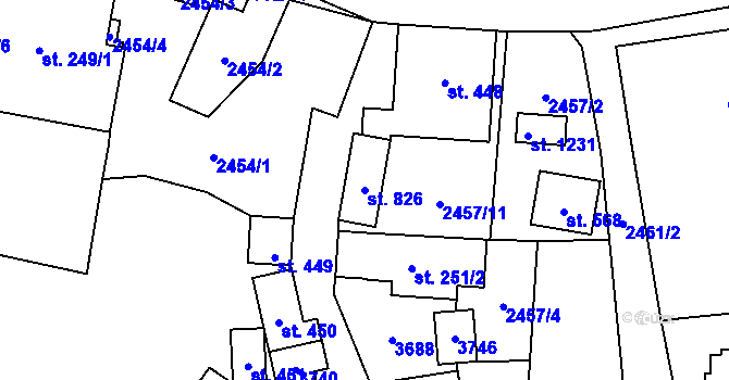 Parcela st. 826 v KÚ Ratiboř u Vsetína, Katastrální mapa