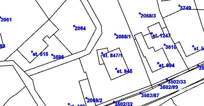 Parcela st. 847/1 v KÚ Ratiboř u Vsetína, Katastrální mapa