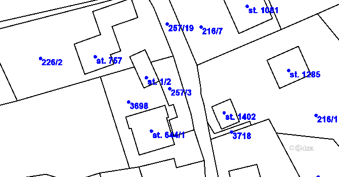 Parcela st. 257/3 v KÚ Ratiboř u Vsetína, Katastrální mapa