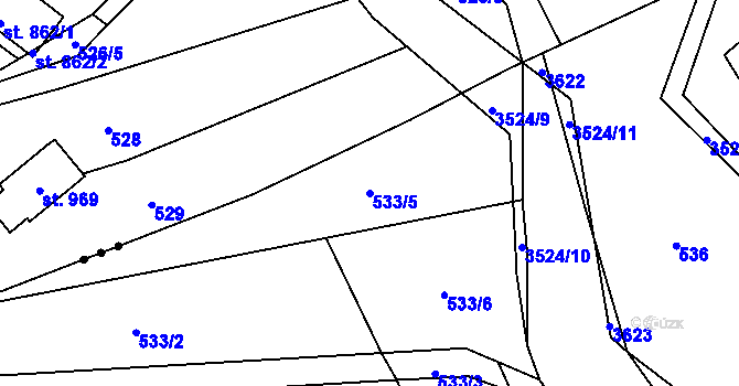 Parcela st. 533/5 v KÚ Ratiboř u Vsetína, Katastrální mapa