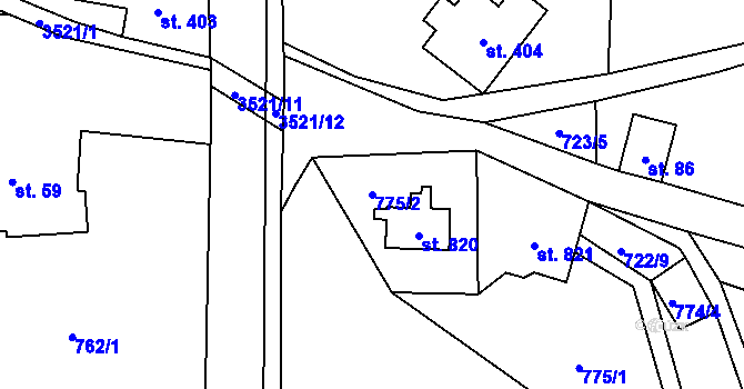 Parcela st. 775/2 v KÚ Ratiboř u Vsetína, Katastrální mapa