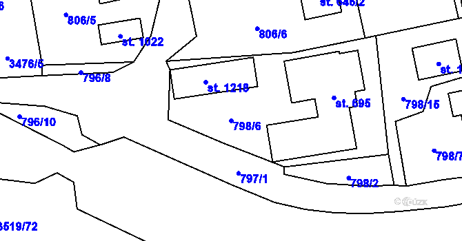 Parcela st. 798/6 v KÚ Ratiboř u Vsetína, Katastrální mapa
