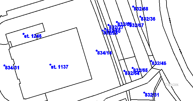 Parcela st. 834/14 v KÚ Ratiboř u Vsetína, Katastrální mapa