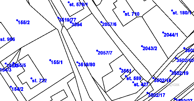 Parcela st. 2057/7 v KÚ Ratiboř u Vsetína, Katastrální mapa
