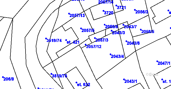 Parcela st. 2057/12 v KÚ Ratiboř u Vsetína, Katastrální mapa