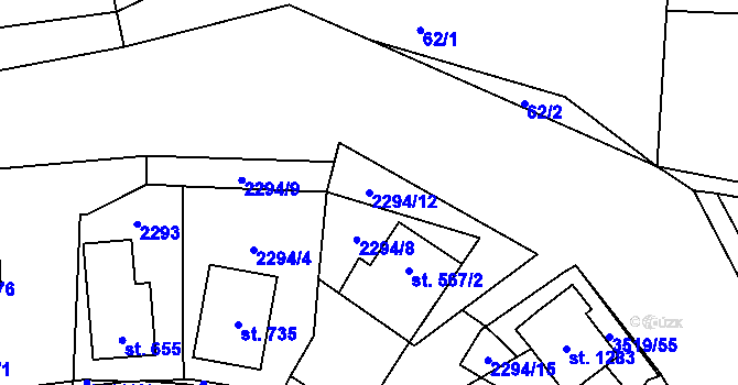 Parcela st. 2294/12 v KÚ Ratiboř u Vsetína, Katastrální mapa