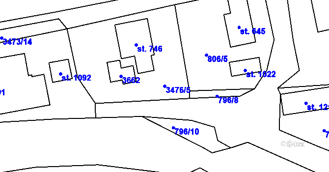 Parcela st. 3476/5 v KÚ Ratiboř u Vsetína, Katastrální mapa