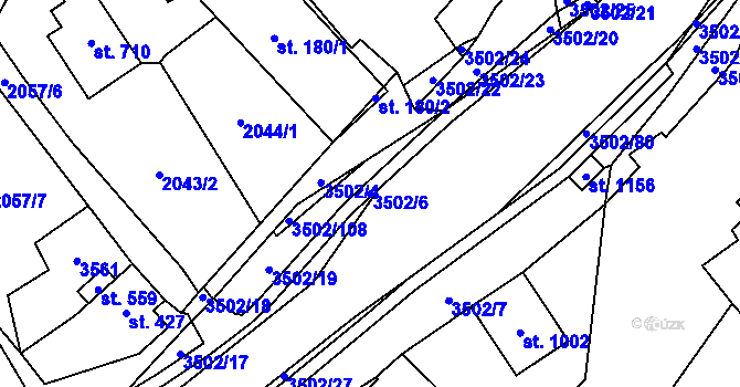 Parcela st. 3502/6 v KÚ Ratiboř u Vsetína, Katastrální mapa