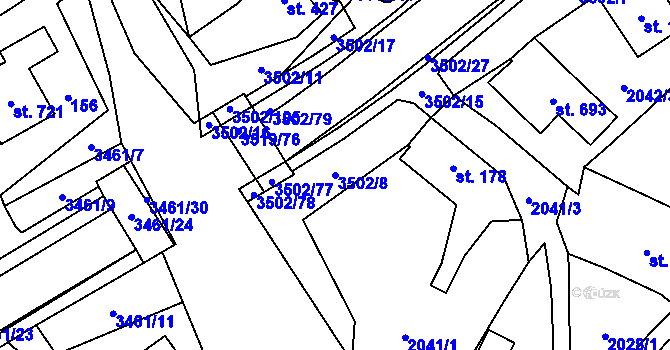 Parcela st. 3502/8 v KÚ Ratiboř u Vsetína, Katastrální mapa