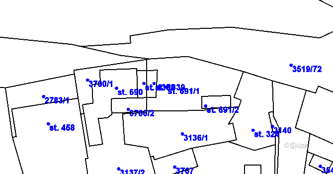 Parcela st. 691/1 v KÚ Ratiboř u Vsetína, Katastrální mapa